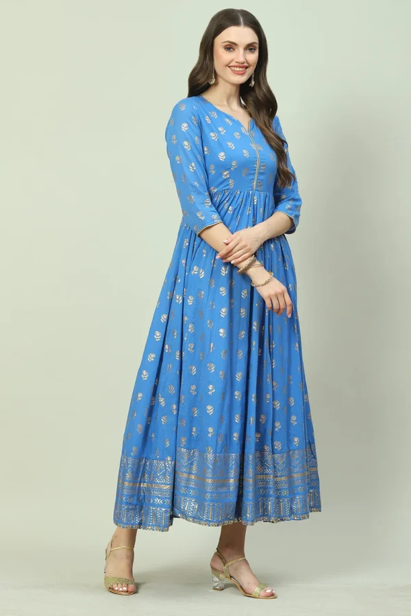 Designer blue colour ethnic anarkali dress - Image 2