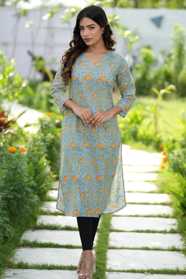 Pastel Blue Floral Anarkali - Image 4